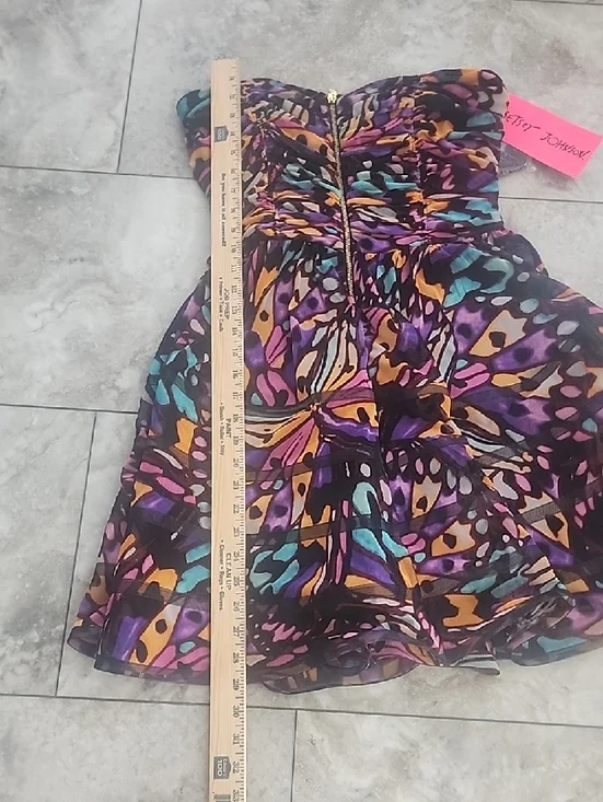 BETSEY JOHNSON NWT RUCHED BUSTIER FIT FLARE SHEER LINED PRINT DRESS SZ 10 - Picture 15 of 16